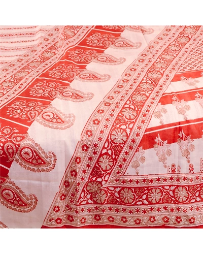 Sanskriti Vintage Sarees Red Indian Printed Pure Silk Sari Floral Craft Fabric, PR-61613-Red-Pure Silk-3