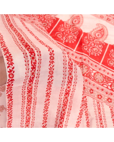 Sanskriti Vintage Sarees Red Indian Printed Pure Silk Sari Floral Craft Fabric, PR-61613-Red-Pure Silk-5