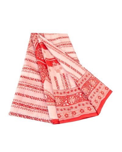 Sanskriti Vintage Sarees Red Indian Printed Pure Silk Sari Floral Craft Fabric, PR-61613-Red-Pure Silk-6