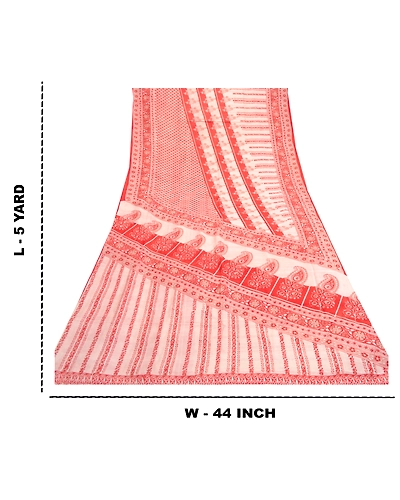 Sanskriti Vintage Sarees Red Indian Printed Pure Silk Sari Floral Craft Fabric, PR-61613-Red-Pure Silk-8