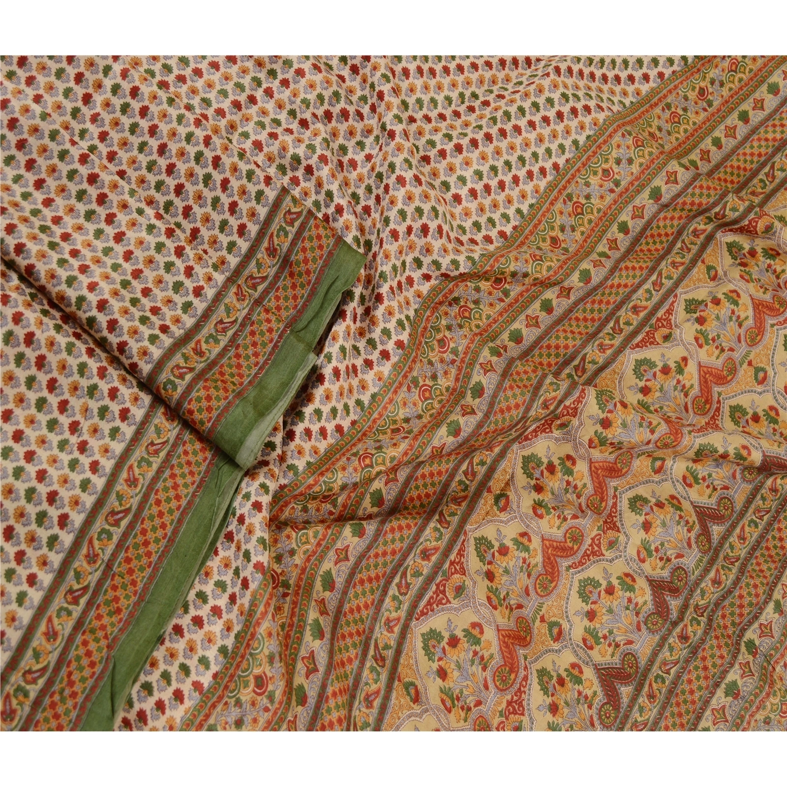 Sanskriti Vintage Sarees Multi Printed Pure Silk Sari Floral 5Yd Craft Fabric, PR-61618-Multi-Pure Silk-1