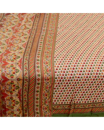 Sanskriti Vintage Sarees Multi Printed Pure Silk Sari Floral 5Yd Craft Fabric, PR-61618-Multi-Pure Silk-3