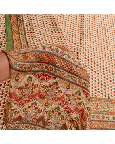 Sanskriti Vintage Sarees Multi Printed Pure Silk Sari Floral 5Yd Craft Fabric, PR-61618-Multi-Pure Silk-5