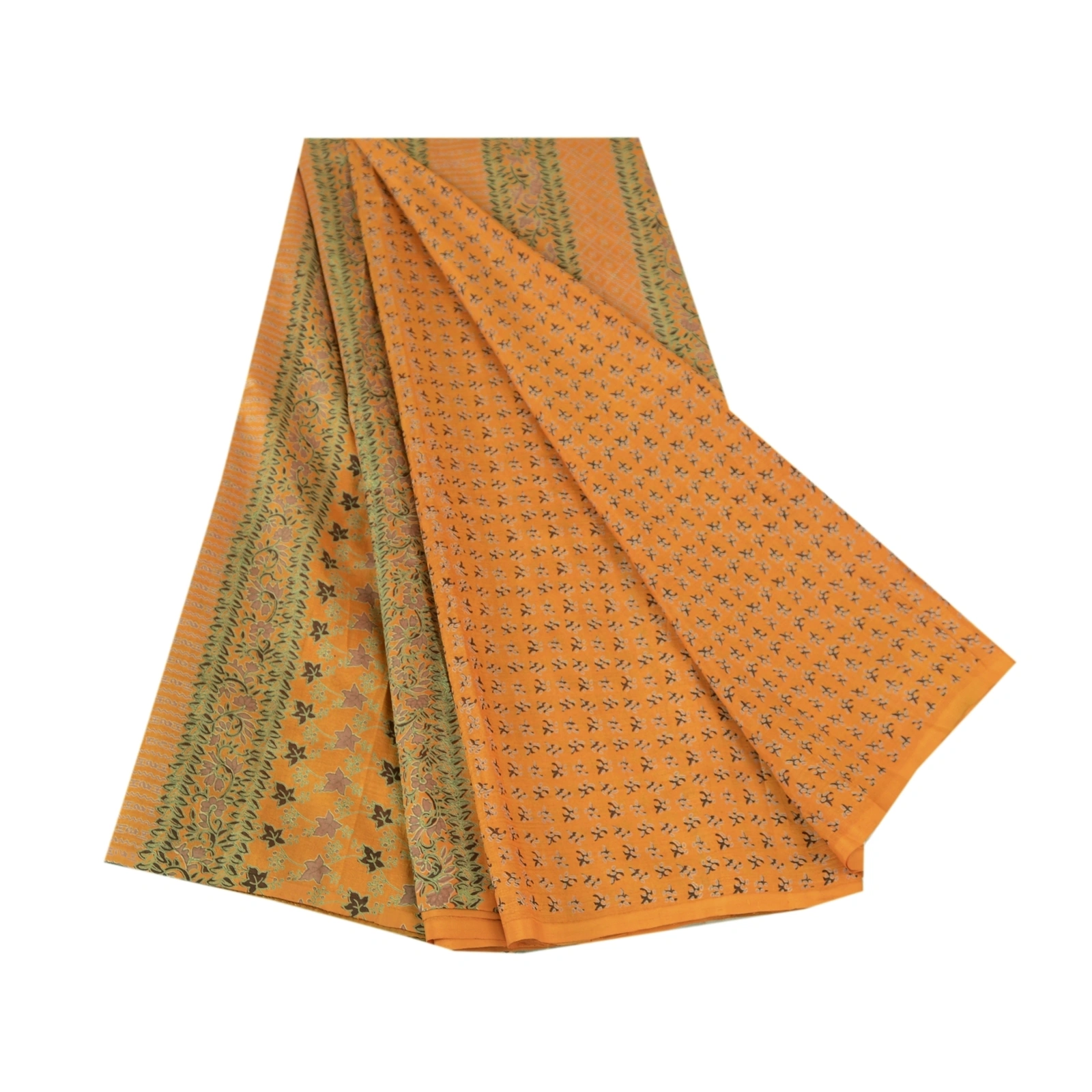 Sanskriti Vintage Sarees Mustard Pure Silk Printed Sari Floral Soft Craft Fabric, PR-61624-Mustard-Pure Silk-6