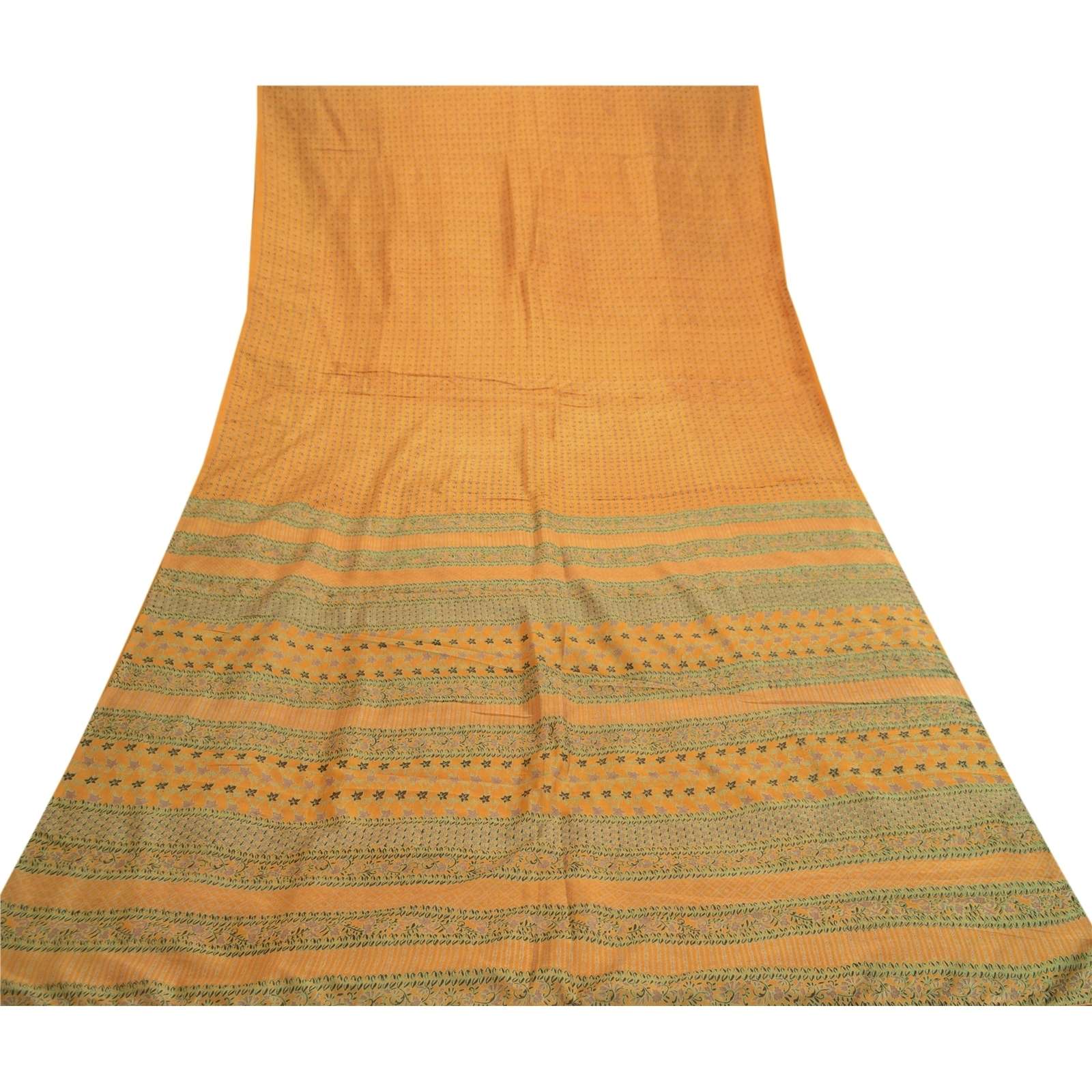 Sanskriti Vintage Sarees Mustard Pure Silk Printed Sari Floral Soft Craft Fabric, PR-61624-Mustard-Pure Silk-7