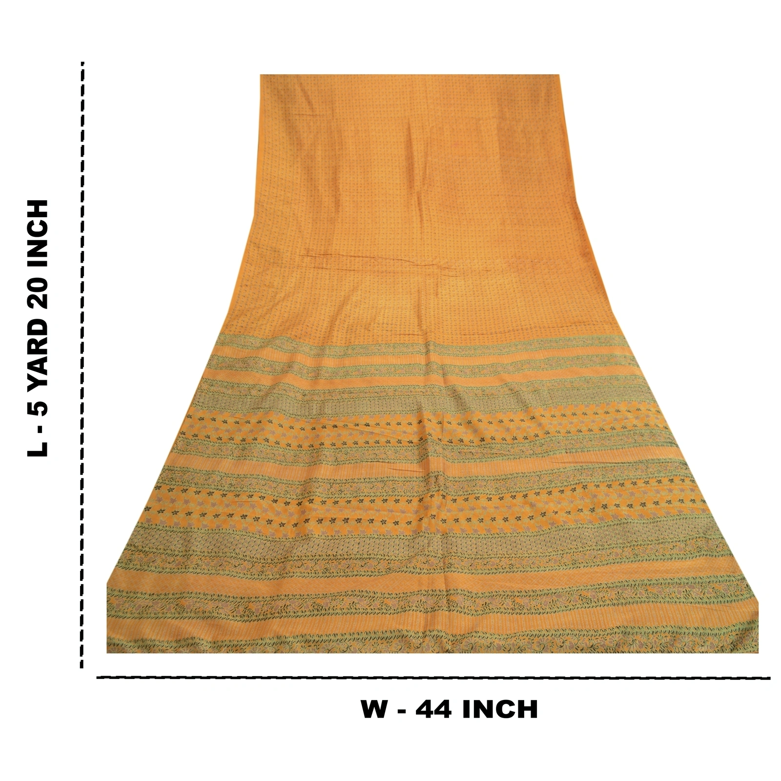 Sanskriti Vintage Sarees Mustard Pure Silk Printed Sari Floral Soft Craft Fabric, PR-61624-Mustard-Pure Silk-8