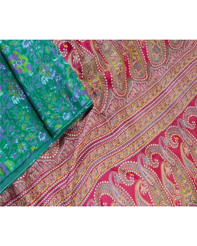 Sanskriti Vintage Sarees From India Green Pure Silk Printed Sari Craft Fabric, PR-61641-Green-Pure Silk-1