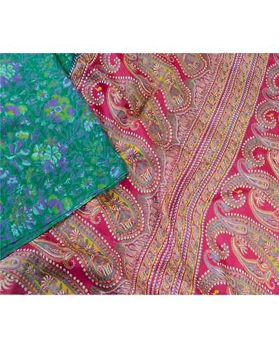 Sanskriti Vintage Sarees From India Green Pure Silk Printed Sari Craft Fabric, PR-61641-Green-Pure Silk-2