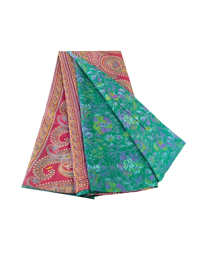 Sanskriti Vintage Sarees From India Green Pure Silk Printed Sari Craft Fabric, PR-61641-Green-Pure Silk-6