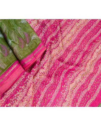 Sanskriti Vintage Sarees Green 100% Pure Silk Printed Sari Floral Craft Fabric, PR-61643-Green-Pure Silk-1