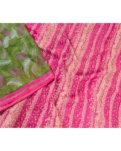 Sanskriti Vintage Sarees Green 100% Pure Silk Printed Sari Floral Craft Fabric, PR-61643-Green-Pure Silk-2