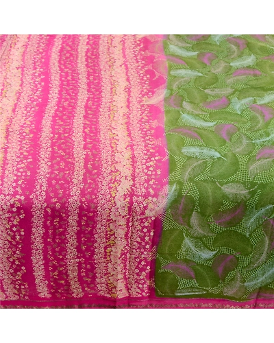 Sanskriti Vintage Sarees Green 100% Pure Silk Printed Sari Floral Craft Fabric, PR-61643-Green-Pure Silk-3