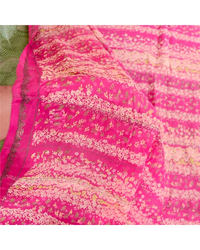 Sanskriti Vintage Sarees Green 100% Pure Silk Printed Sari Floral Craft Fabric, PR-61643-Green-Pure Silk-5