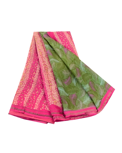 Sanskriti Vintage Sarees Green 100% Pure Silk Printed Sari Floral Craft Fabric, PR-61643-Green-Pure Silk-6