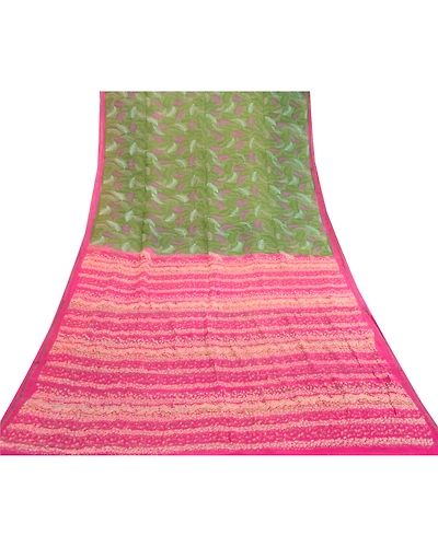 Sanskriti Vintage Sarees Green 100% Pure Silk Printed Sari Floral Craft Fabric, PR-61643-Green-Pure Silk-7
