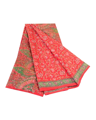 Sanskriti Vintage Sarees Red 100% Pure Silk Printed Sari Floral 5Yd Craft Fabric, PR-61649-Red-Pure Silk-6
