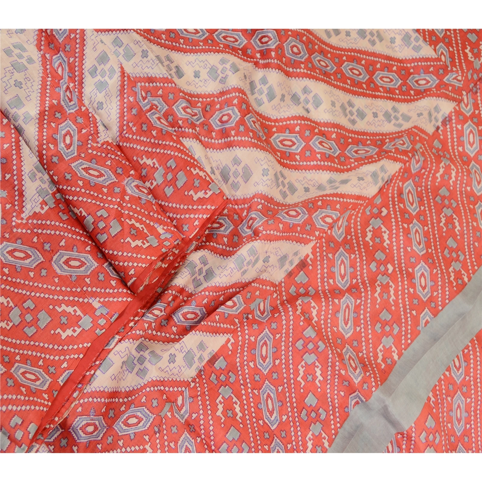 Sanskriti Vintage Sarees Red Indian 100% Pure Silk Printed Sari 5Yd Craft Fabric, PR-61655-Red-Pure Silk-1