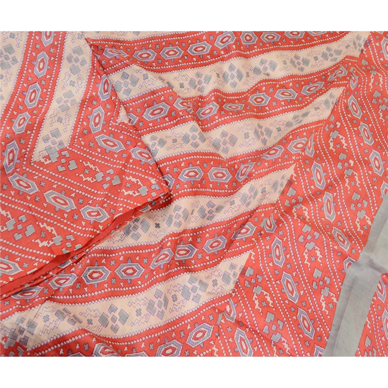 Sanskriti Vintage Sarees Red Indian 100% Pure Silk Printed Sari 5Yd Craft Fabric, PR-61655-Red-Pure Silk-2