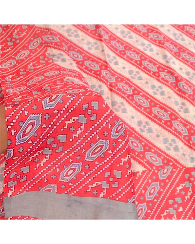 Sanskriti Vintage Sarees Red Indian 100% Pure Silk Printed Sari 5Yd Craft Fabric, PR-61655-Red-Pure Silk-5