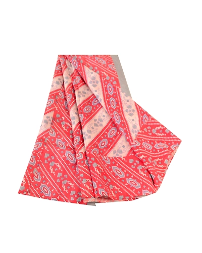 Sanskriti Vintage Sarees Red Indian 100% Pure Silk Printed Sari 5Yd Craft Fabric, PR-61655-Red-Pure Silk-6
