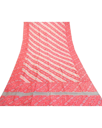 Sanskriti Vintage Sarees Red Indian 100% Pure Silk Printed Sari 5Yd Craft Fabric, PR-61655-Red-Pure Silk-7
