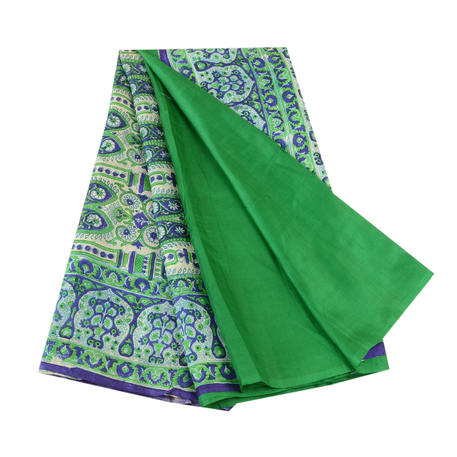 Sanskriti Vintage Sarees From India Green Pure Silk Printed Sari Craft Fabric, PR-61661-Green-Pure Silk-6