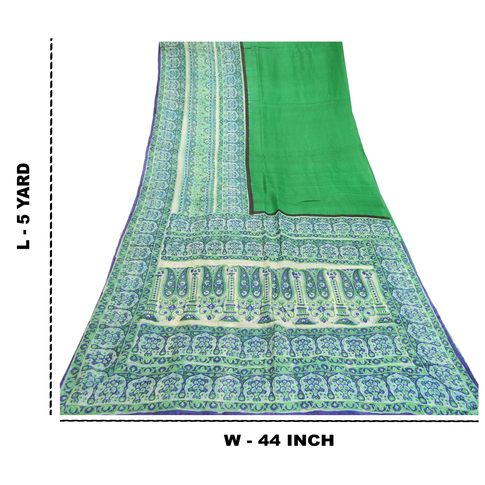 Sanskriti Vintage Sarees From India Green Pure Silk Printed Sari Craft Fabric, PR-61661-Green-Pure Silk-8