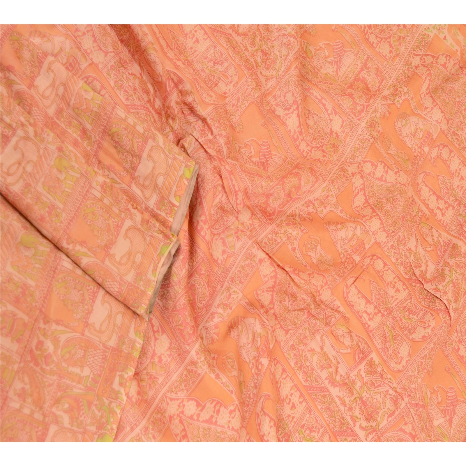 Sanskriti Vintage Sarees From India Pink Blend Silk Printed Sari Craft Fabric, PR-61665-Pink-Blend Silk-1