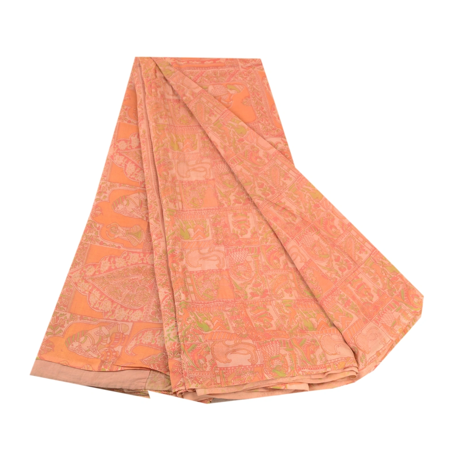 Sanskriti Vintage Sarees From India Pink Blend Silk Printed Sari Craft Fabric, PR-61665-Pink-Blend Silk-6