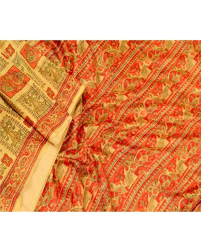 Sanskriti Vintage Sarees Green Pure Silk Peacock Printed Sari Soft Craft Fabric, PR-61671-Green-Pure Silk-1
