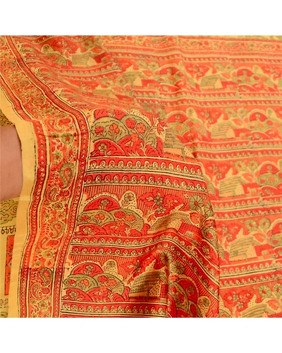 Sanskriti Vintage Sarees Green Pure Silk Peacock Printed Sari Soft Craft Fabric, PR-61671-Green-Pure Silk-5