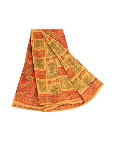 Sanskriti Vintage Sarees Green Pure Silk Peacock Printed Sari Soft Craft Fabric, PR-61671-Green-Pure Silk-6
