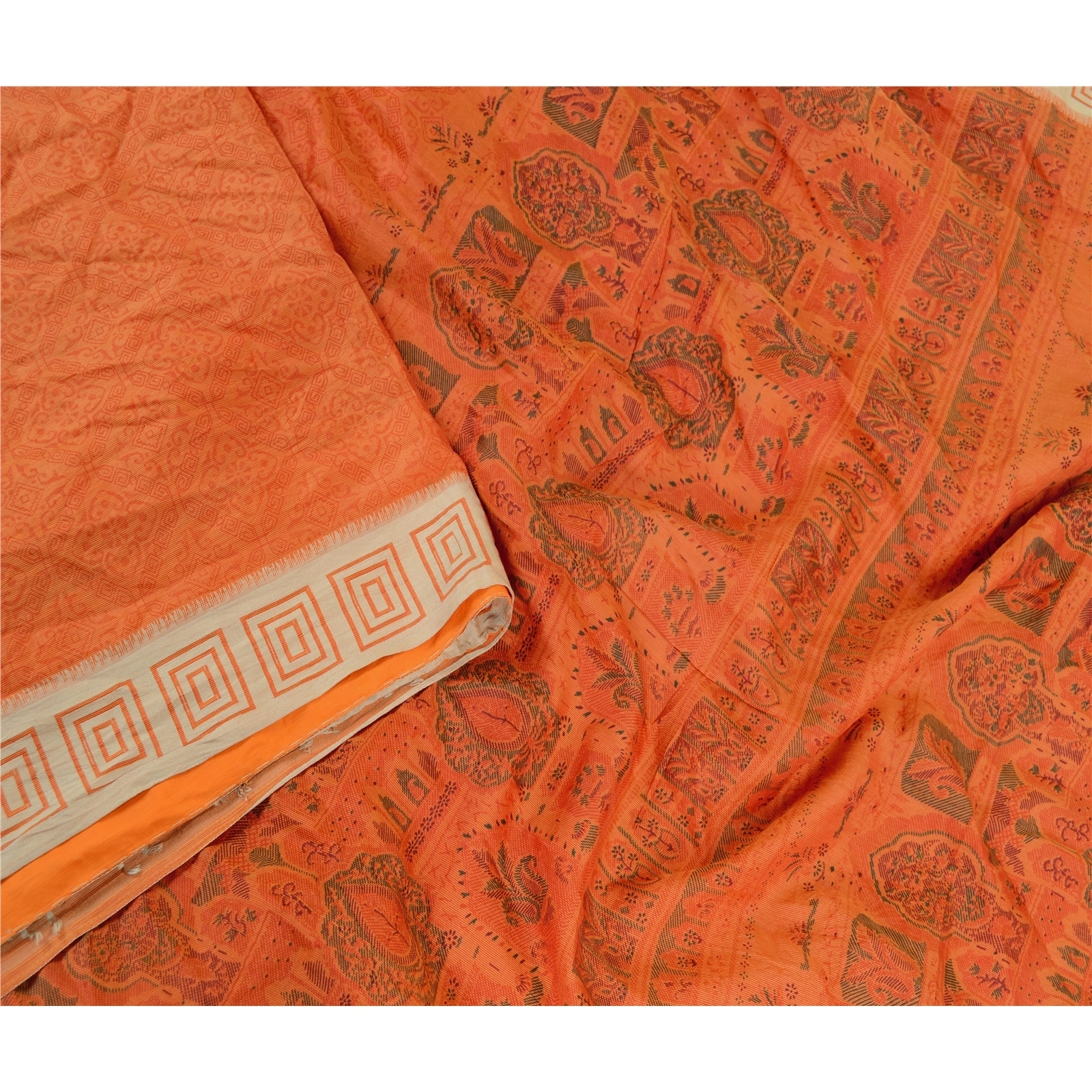 Sanskriti Vintage Sarees From Indian Red Pure Silk Printed Sari 5Yd Craft Fabric, PR-61673-Red-Pure Silk-1