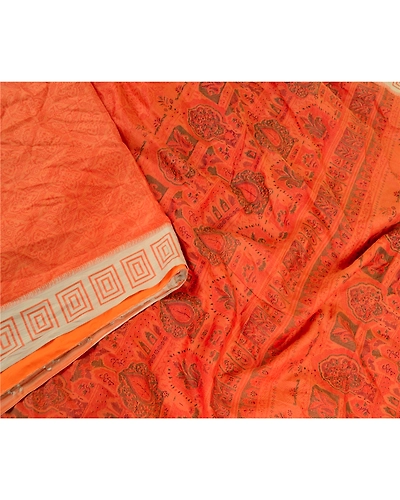 Sanskriti Vintage Sarees From Indian Red Pure Silk Printed Sari 5Yd Craft Fabric, PR-61673-Red-Pure Silk-1