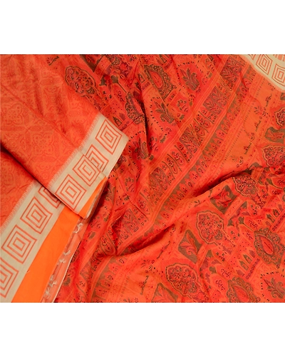 Sanskriti Vintage Sarees From Indian Red Pure Silk Printed Sari 5Yd Craft Fabric, PR-61673-Red-Pure Silk-2