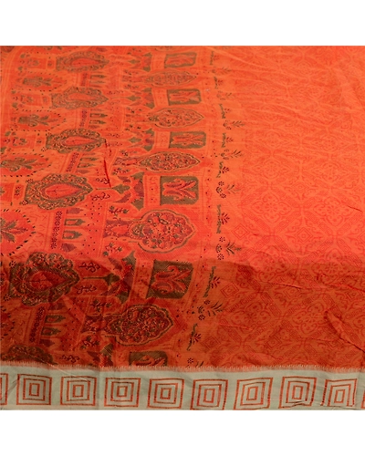 Sanskriti Vintage Sarees From Indian Red Pure Silk Printed Sari 5Yd Craft Fabric, PR-61673-Red-Pure Silk-3