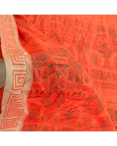 Sanskriti Vintage Sarees From Indian Red Pure Silk Printed Sari 5Yd Craft Fabric, PR-61673-Red-Pure Silk-5
