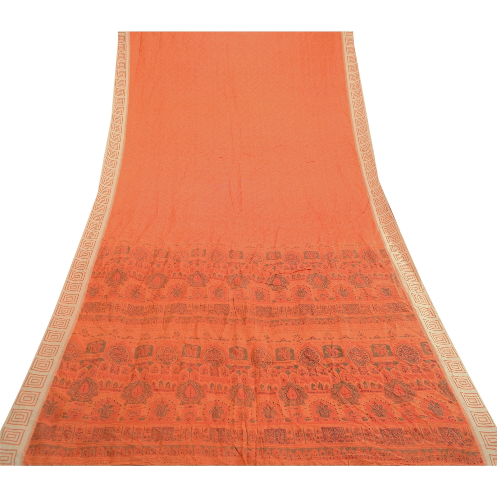 Sanskriti Vintage Sarees From Indian Red Pure Silk Printed Sari 5Yd Craft Fabric, PR-61673-Red-Pure Silk-7