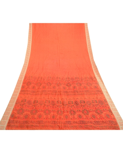 Sanskriti Vintage Sarees From Indian Red Pure Silk Printed Sari 5Yd Craft Fabric, PR-61673-Red-Pure Silk-7