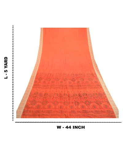 Sanskriti Vintage Sarees From Indian Red Pure Silk Printed Sari 5Yd Craft Fabric, PR-61673-Red-Pure Silk-8