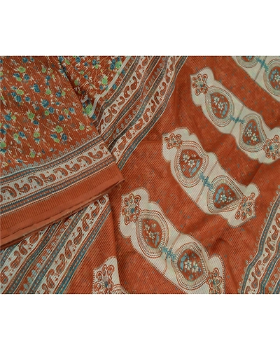 Sanskriti Vintage Sarees Brown Art Silk Kota Woven Printed Sari 5Yd Craft Fabric, PR-61683-Brown-Art Silk-1