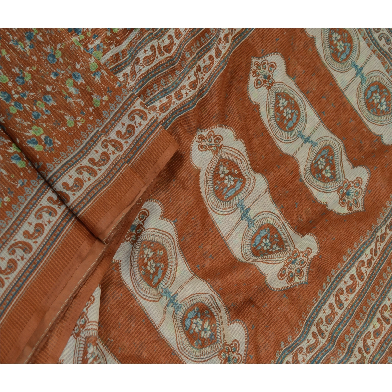 Sanskriti Vintage Sarees Brown Art Silk Kota Woven Printed Sari 5Yd Craft Fabric, PR-61683-Brown-Art Silk-2