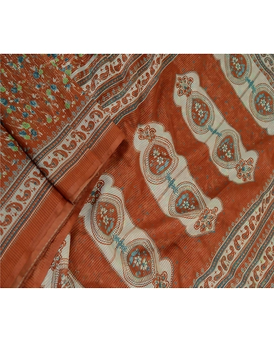 Sanskriti Vintage Sarees Brown Art Silk Kota Woven Printed Sari 5Yd Craft Fabric, PR-61683-Brown-Art Silk-2