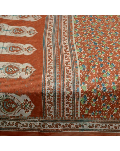 Sanskriti Vintage Sarees Brown Art Silk Kota Woven Printed Sari 5Yd Craft Fabric, PR-61683-Brown-Art Silk-3