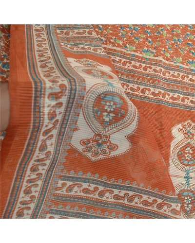 Sanskriti Vintage Sarees Brown Art Silk Kota Woven Printed Sari 5Yd Craft Fabric, PR-61683-Brown-Art Silk-5