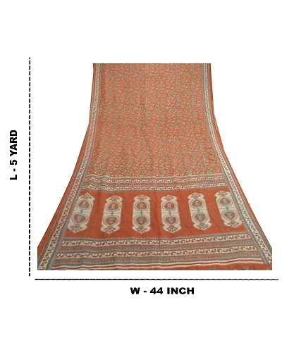 Sanskriti Vintage Sarees Brown Art Silk Kota Woven Printed Sari 5Yd Craft Fabric, PR-61683-Brown-Art Silk-8
