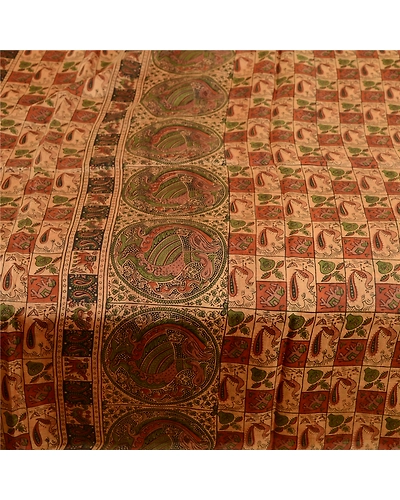 Sanskriti Vintage Sarees Animal Printed Pure Silk Brown Sari 5Yd Craft Fabric, PR-61692-Brown-Pure Silk-3