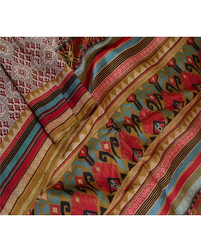 Sanskriti Vintage Sarees Multi Indian Pure Silk Printed Sari Soft Craft Fabric, PR-61701-Multi-Pure Silk-1