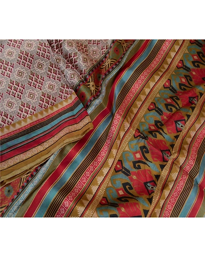 Sanskriti Vintage Sarees Multi Indian Pure Silk Printed Sari Soft Craft Fabric, PR-61701-Multi-Pure Silk-2