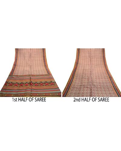Sanskriti Vintage Sarees Multi Indian Pure Silk Printed Sari Soft Craft Fabric, PR-61701-Multi-Pure Silk-4